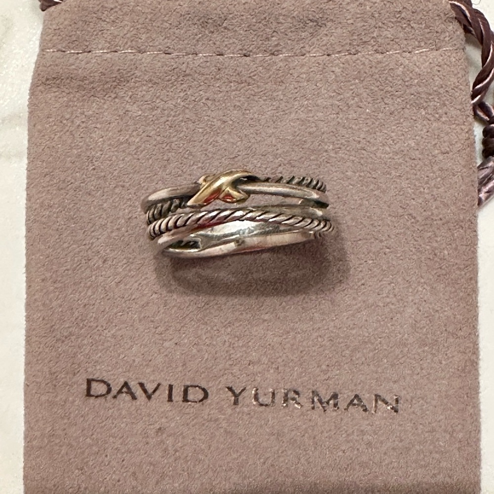 X Crossover Band Ring in Sterling Silver with 18K Yellow Gold, 6mm